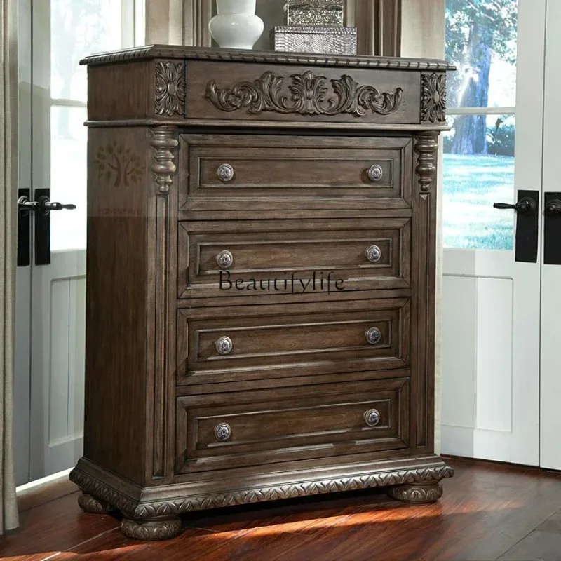 

ls 18 FG40American antique old oak carved chest cabinet European solid wood locker