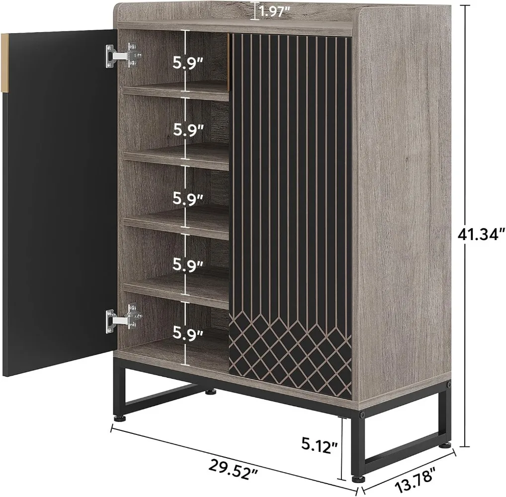 Shoe Cabinet with Doors, Grey 5 Tiers Shoe Storage Cabinet for Entryway, 25 Pairs Wooden Shoe Rack Cabinet, for Living Room