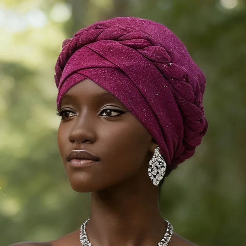 

Forehead Cross Turban Muslim Hijab Glitter Bonnet Women Chemo Cap African Auto Gele Headscarf Bandanas Headband Turbante Mujer