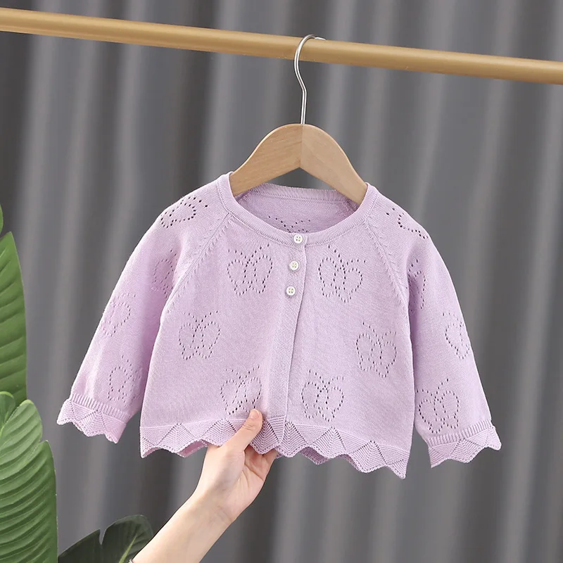 Spring and summer new children's knitted cardigan shawl pure cotton baby thin hollow air conditioning shirt princess sun protect