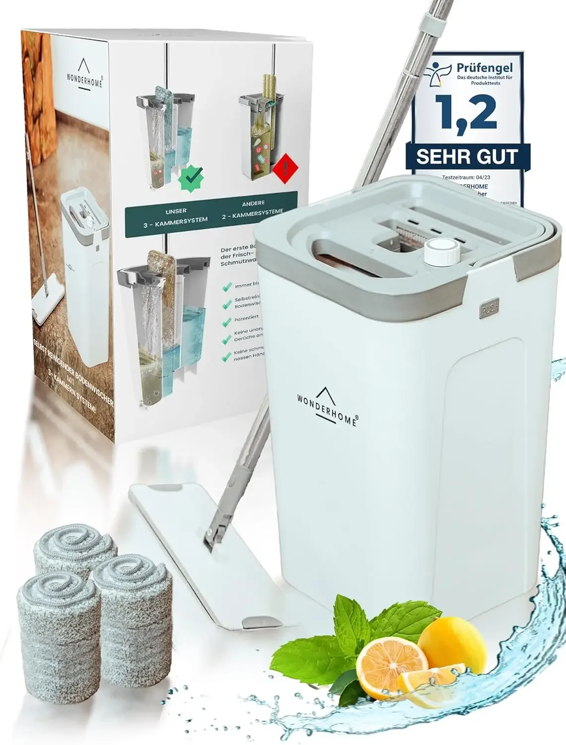 WONDERHOME – Bodenwischer-Set mit Eimer, Trennt Schmutz, von Frischwasser, Innovatives