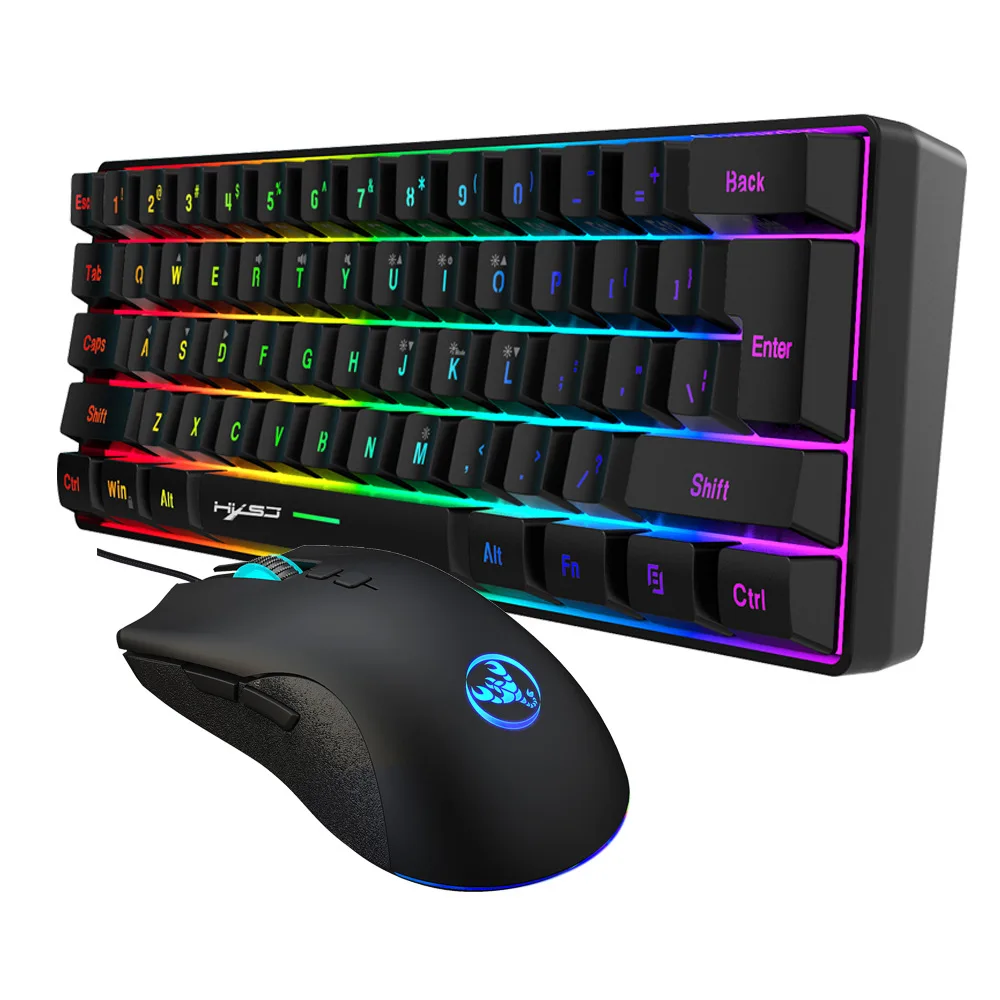 

Wired Gaming Keyboard Mouse Set 61Keys Luminous Backlit Compact 60% Layout teclado e mouse clavier souris claviers avec souris