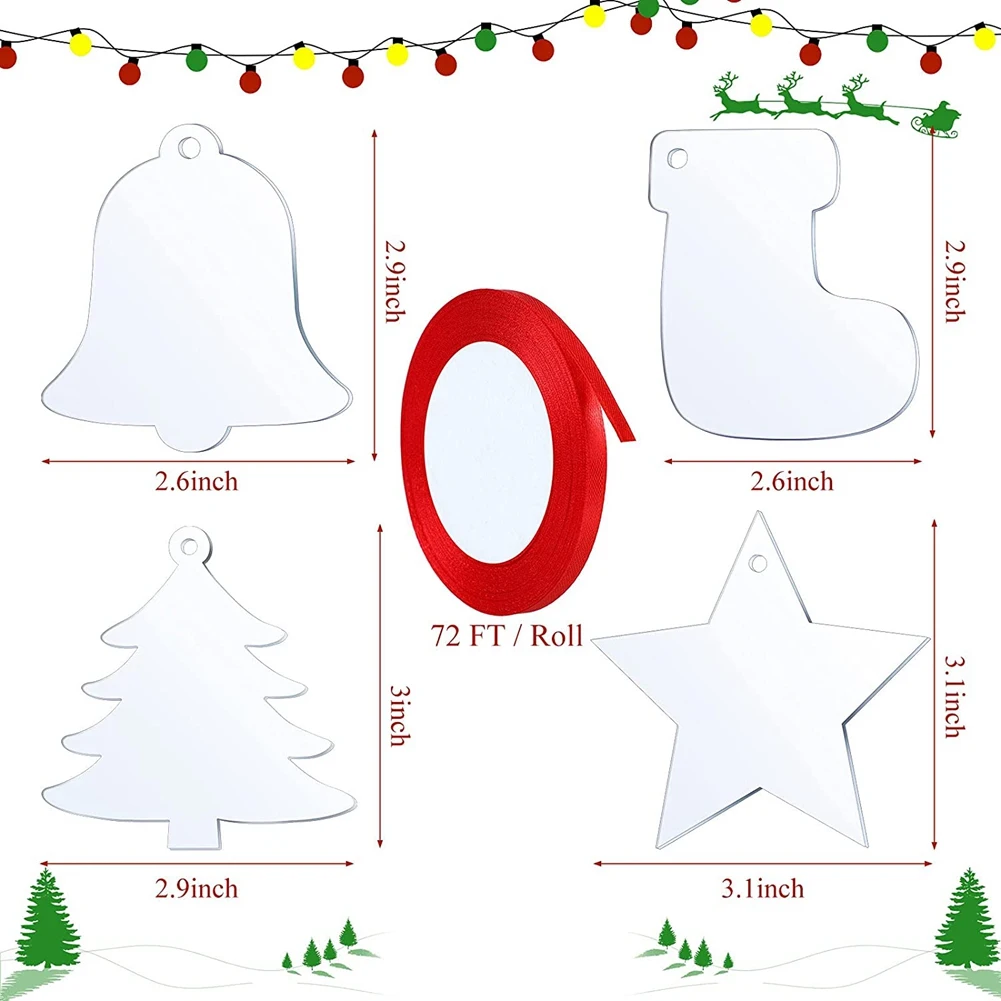 20 Pcs 3 Inch Clear Acrylic Christmas Ornaments Star Christmas Stockings Bell Tree for Christmas Decoration Supplies