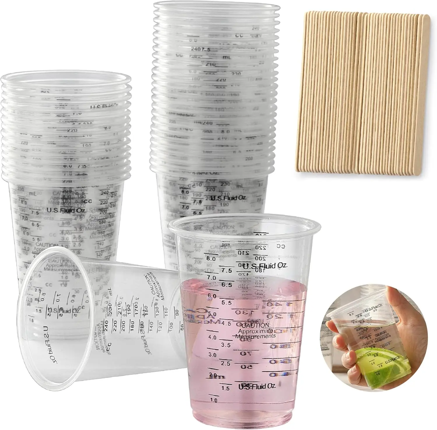 

40PCS 8oz Clear Plastic Measuring Mixing Cups with Wooden Stir Sticks for Epoxy Resin Paint