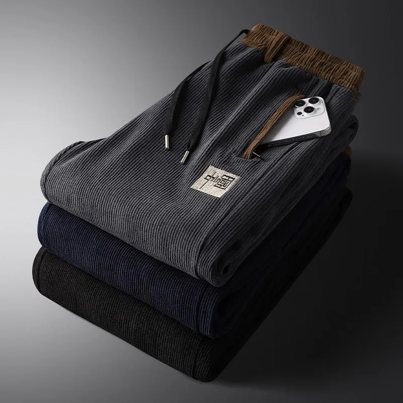 

Thiened Fce прямые повседневные брюки мужские свободные вельветовые теплые рабочие брюки большого размера осенне-зимняя одежда для мужчин