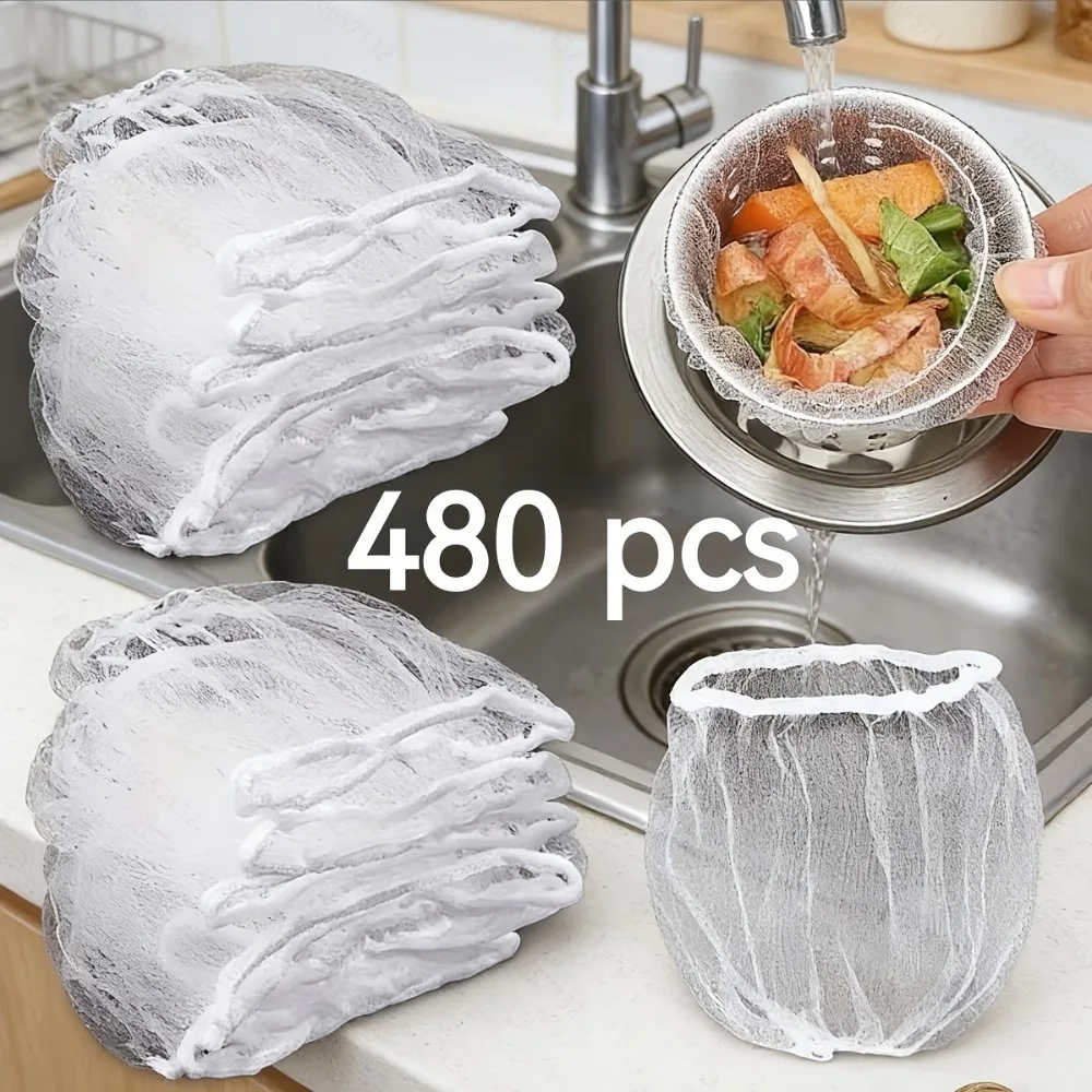 Sink Filter Bag 480pcs, Kitchen Drain Strainer Mesh, Disposable Food Waste Filter for Vegetable Washing, Floor Drain