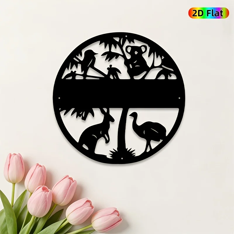 CIFBUY Metal Wall Art,2D Flat Laser Cut Koala Kangaroo Iron Hanging Sculpture,Rustproof Powder‑Coated Wall Decor