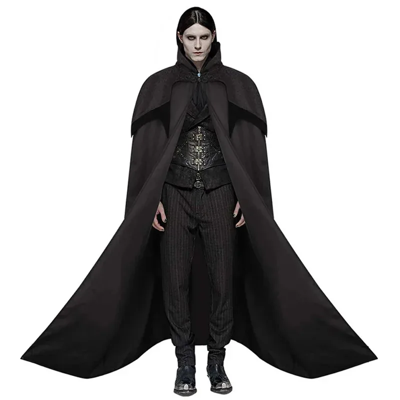 

Men's Noble Gothic Long Cloak Big Hem Vampire Stand Collar Cape Steampunk Cosplay Halloween Medieval Poncho