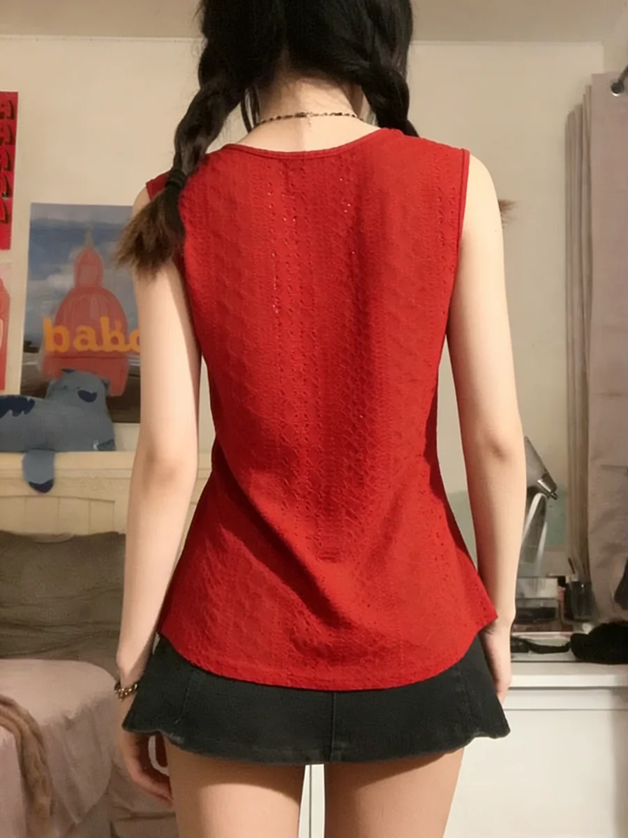 Women's Cami Top Thin Strap O Ring Eyelet Embossed Fitted Tops Casual Cami Spring Summer Chic Cami Top Daily Light Tops