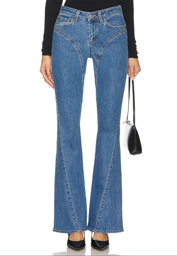 Jean évasé bleu clair pour femmes, lavage à la mode, simple, en forme de cœur, oblique, brise-os, décontracté, bas extensible, slim