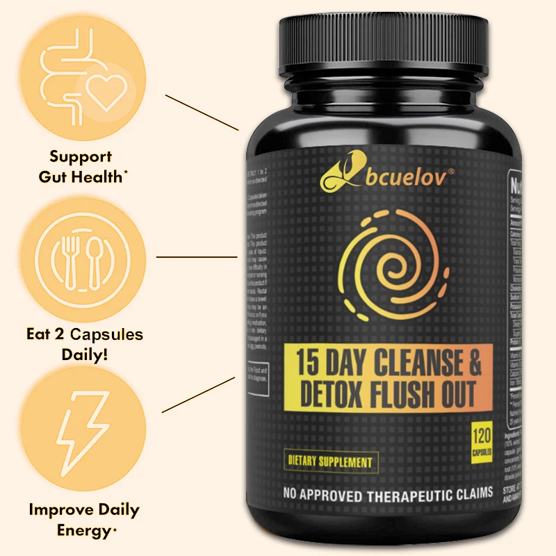 15 Days Gut & Colon Cleanse Capsules, with Vitamin A, C, Calcium & Iron, Support Digestion, Metabolism & Intestinal Comfort