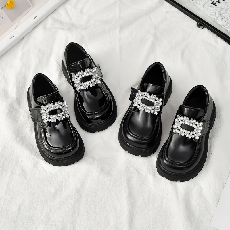 

LeFou Shoes Children Thick Base 2025 Autumn luxury Diamond Embellished Black Platform Mary Jane Shoes Small Leather Shoes