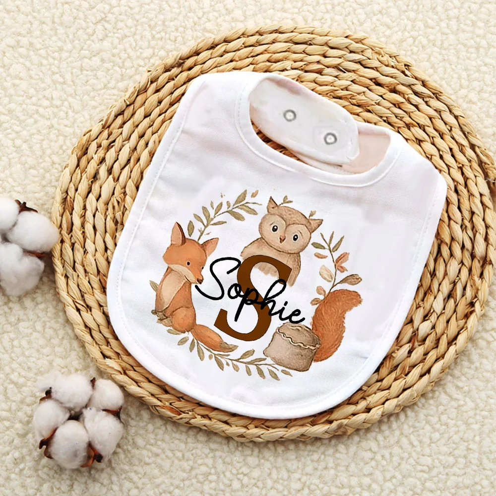 

Personalised Baby Bib Bibs Animals Letter with Name Newborn Bib Wild One Birthday Gifts Infant Saliva Towel Baby Shower Gift
