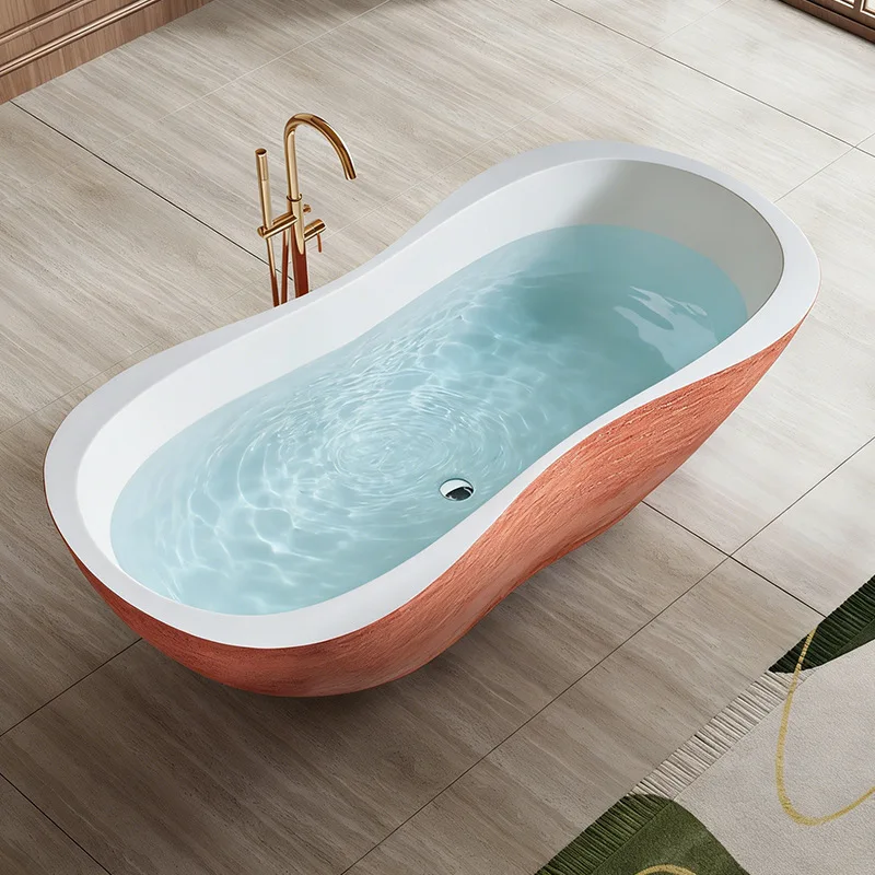 Designer solid carved yellow travertine bathtub, natural stone surface smooth can be exported freestanding bathtub