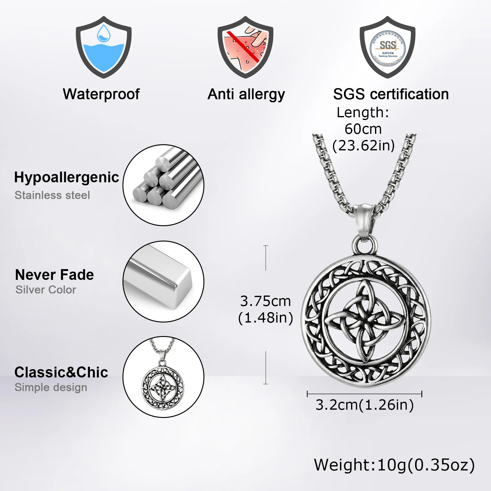 Vintage-Halskette mit keltischem Knoten für Männer und Jungen, runde Halskette mit Anhänger aus Edelstahl, Punk-Amulett-Schmuck, Geschenk – Detail 5