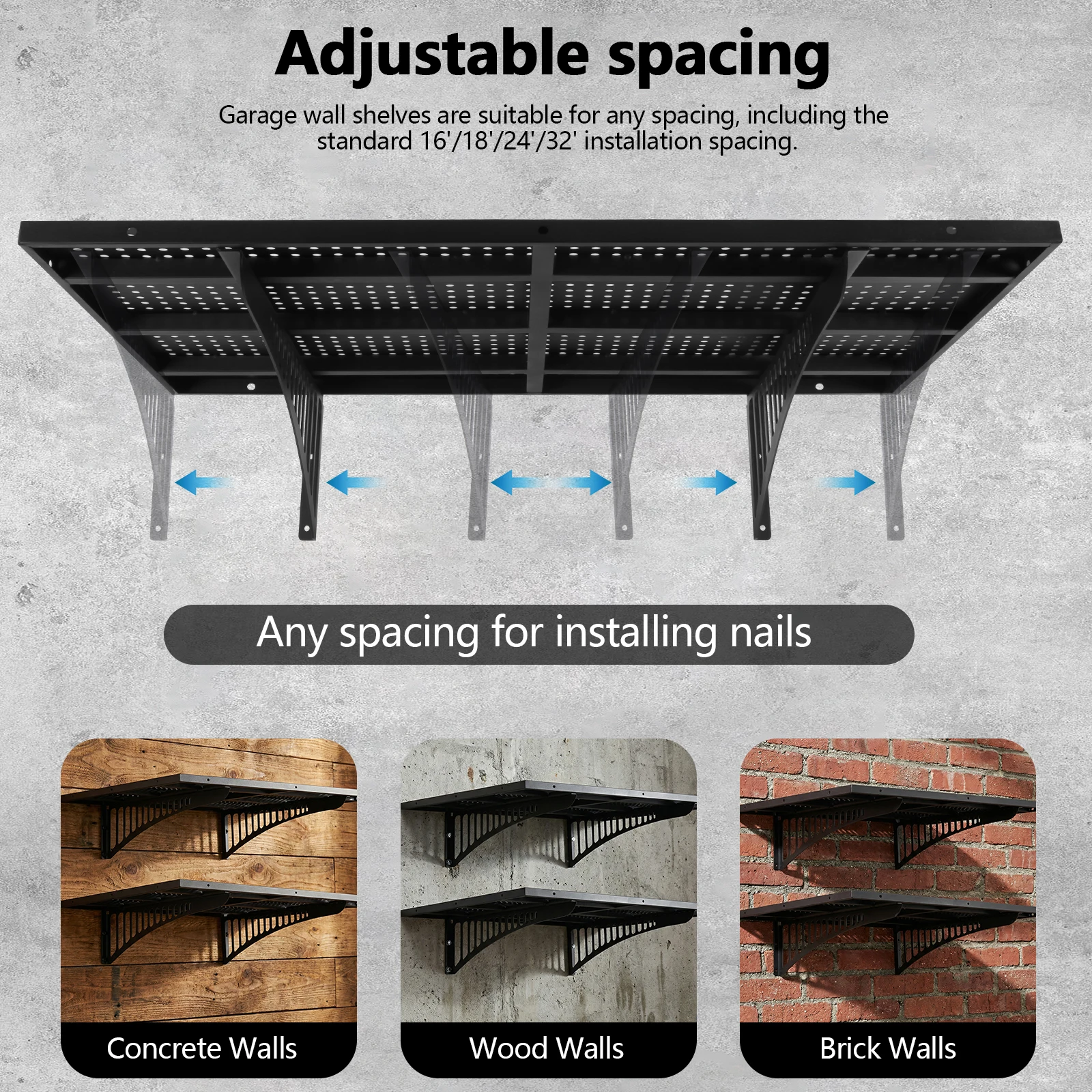 

4-Pack 1.64x4ft Heavy Duty Garage Wall Shelving 280lbs Load Capacity Wall Mounted Garage Shelves with Hooks