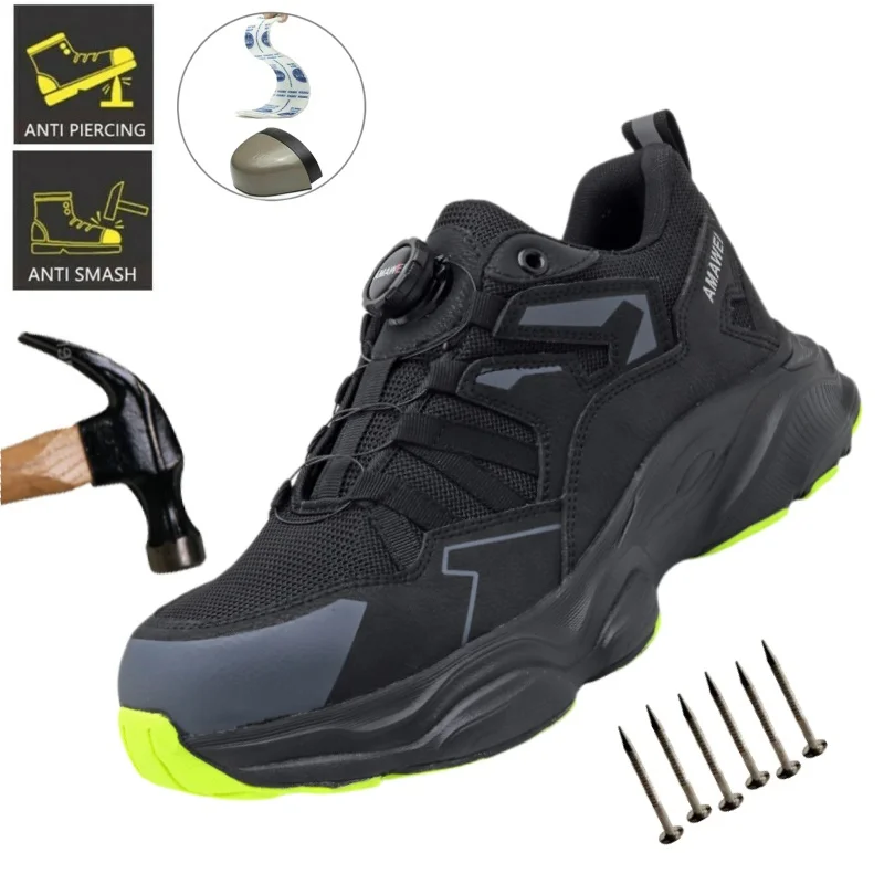 

Mesh Steel Toe Shoes Mens Anti-Smash & Anti-Punctur Safety Shoes for Rotating Button Breathable Work Footwear Wear-resisting