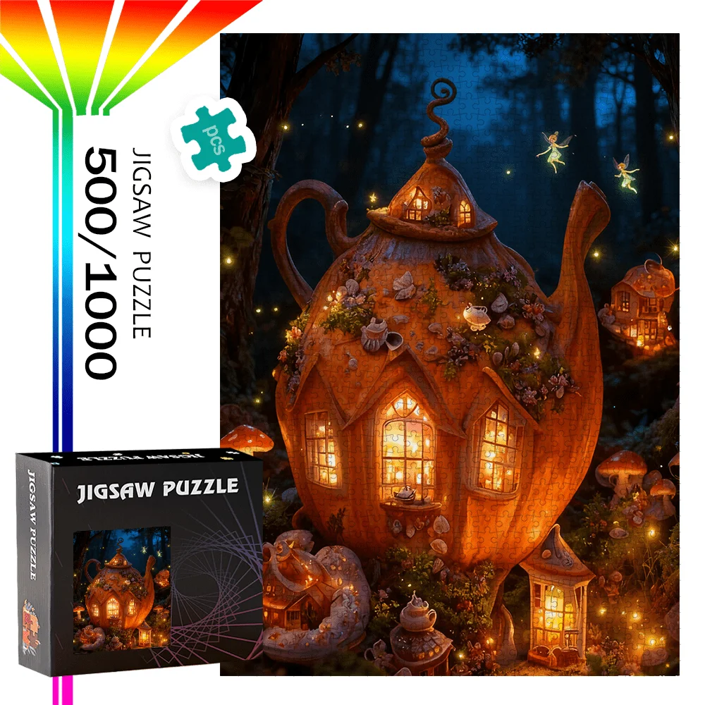 Puzzle da 500 pezzi o 1000 pezzi di casa da tè cinese e costruzione di residenze - Sfida intermedia adatta per s e, scatola portatile