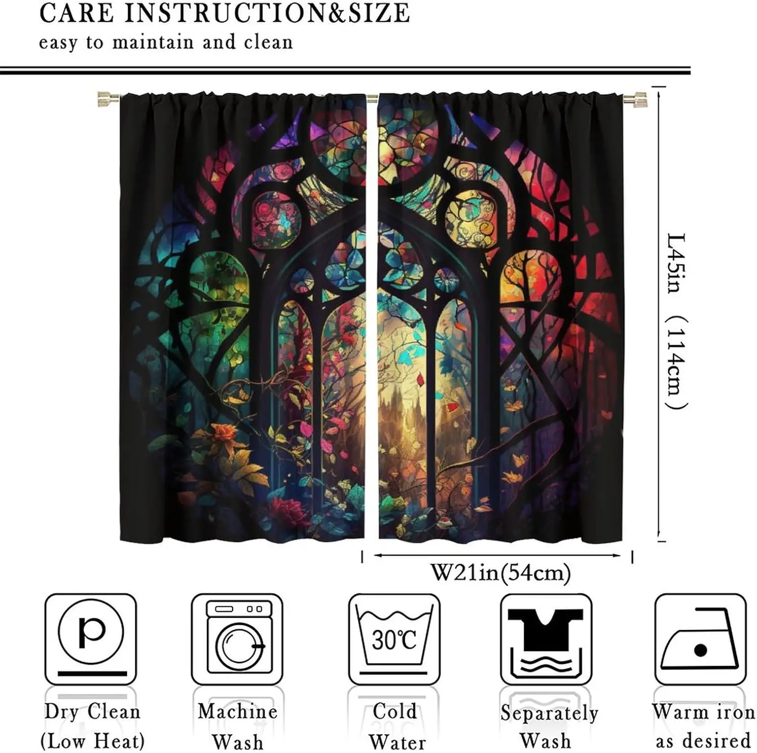 Castle Window Curtain, Arched Door Through Fairy Tale Forest, 2 Panels, 42x45 Inch, Blackout, Rustic Abstract Medieval Gothic