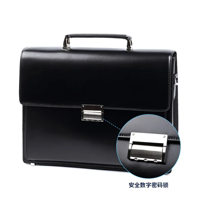 2025 Nuovo Password Lock Tenuto in mano da uomo Genuino Valigette per laptop Borsa a tracolla di grande capacità Borsa da lavoro in pelle da uomo Valigetta