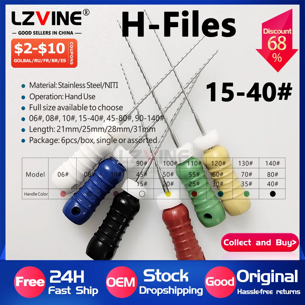 

6pcs/Pack Dental files 21mm/25mm #45-80 Endodontic Root Canal Files Hand Use Reamers R H / K File Dentist Tools Dentist dentaire