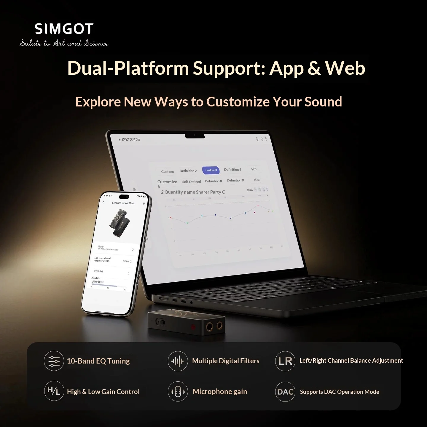 SIMGOT DEW4 Ultra Professional HiFi & Gaming Portable DAC & Amplifier Professional Gaming Presets Co-Tuned with Pro Players