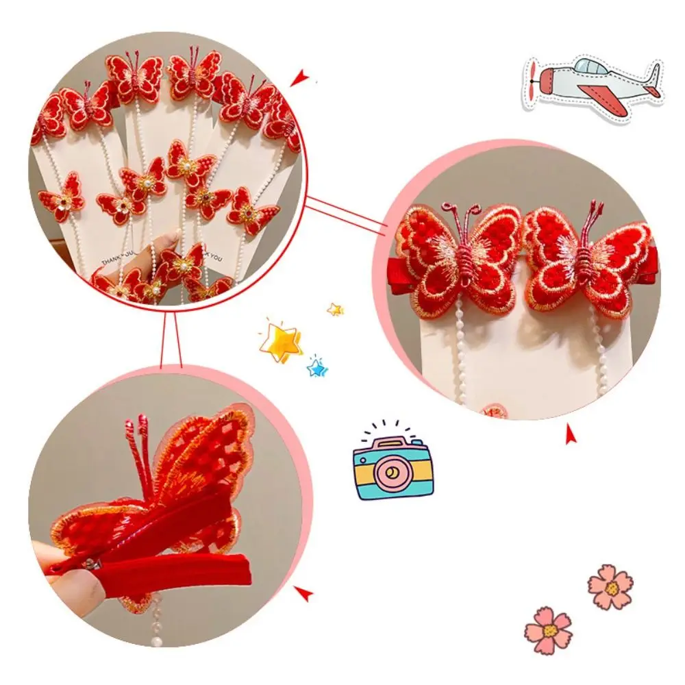 Jepit Rambut Kepang Mutiara Rumbai Manis Jepit Rambut Anak Perempuan Kupu-kupu Merah Jepit Rambut Hiasan Kepala
