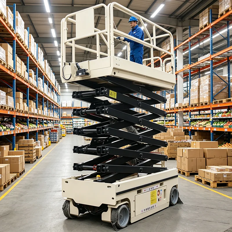 Self Propelled Electric Scissor Lift With Roll Out Platform Hydraulic Aerial Work Access Platform