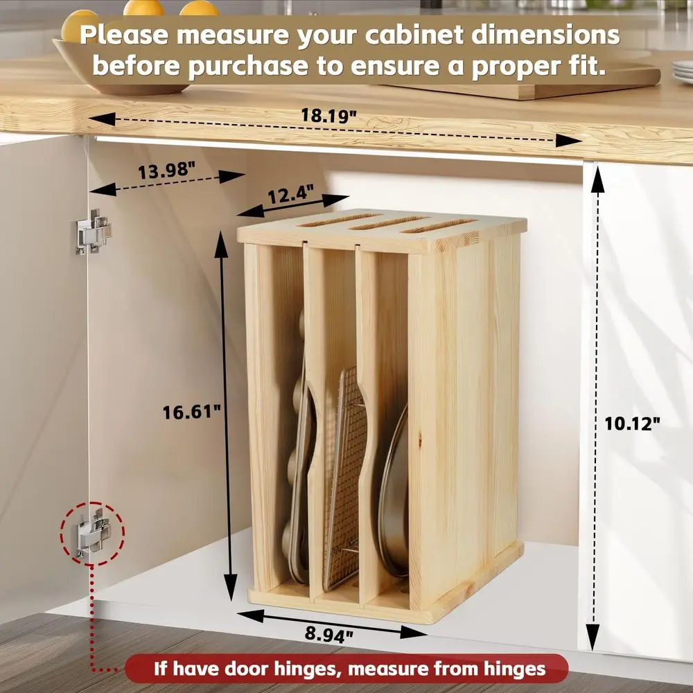 Divisores de bandeja de armário de madeira para assadeiras, panelas, tábuas de corte-organizador vertical de folhas de biscoitos, armazenamento de cozinha para panelas