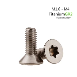 50pcs ISO14581 Pure Titanium M1.6-M5 GR2 Countersunk Head Torx Screw Titanium Alloy Oval Blossom Six Lobe Screws for Durable