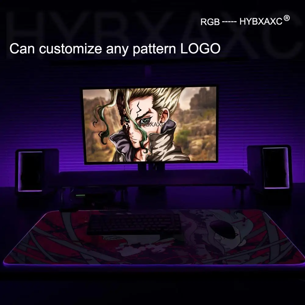 Anime Dr Stone Ishigami Senkuu Mouse Pad RGB Gaming Mouse Pad Desk Mat HD Gamer Large LED Light XXL MousePads PC Computer Carpet