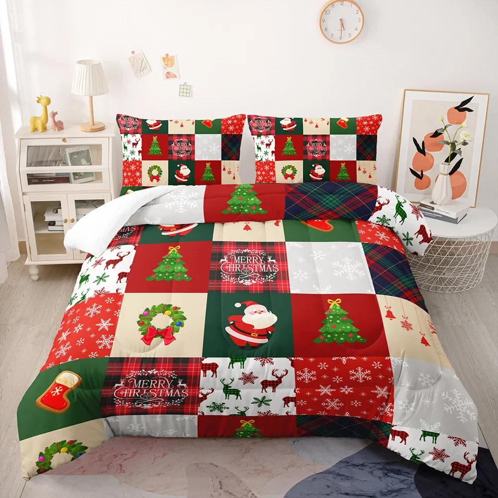 Christmas Bedding Sets Brushed Digital Printted Three-Piece Bed Set Christmas Duvet Cover Comforter Sets