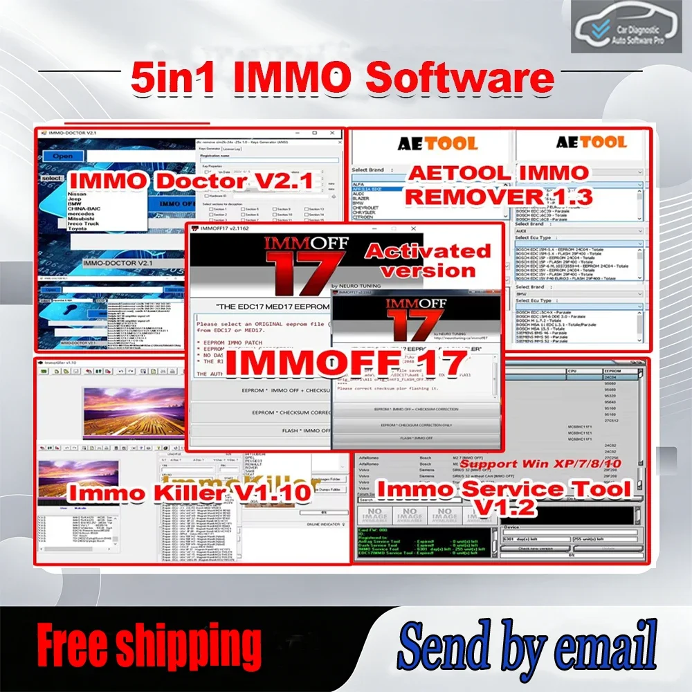 

5 in 1 Immo Car Software IMMOFF 17 Immo off 17 Immo Doctor V2.1 AETOOL IMMO REMOVER 1.3 ImmoKiller V1.10 IMMO SERVICE TOOL V1.2