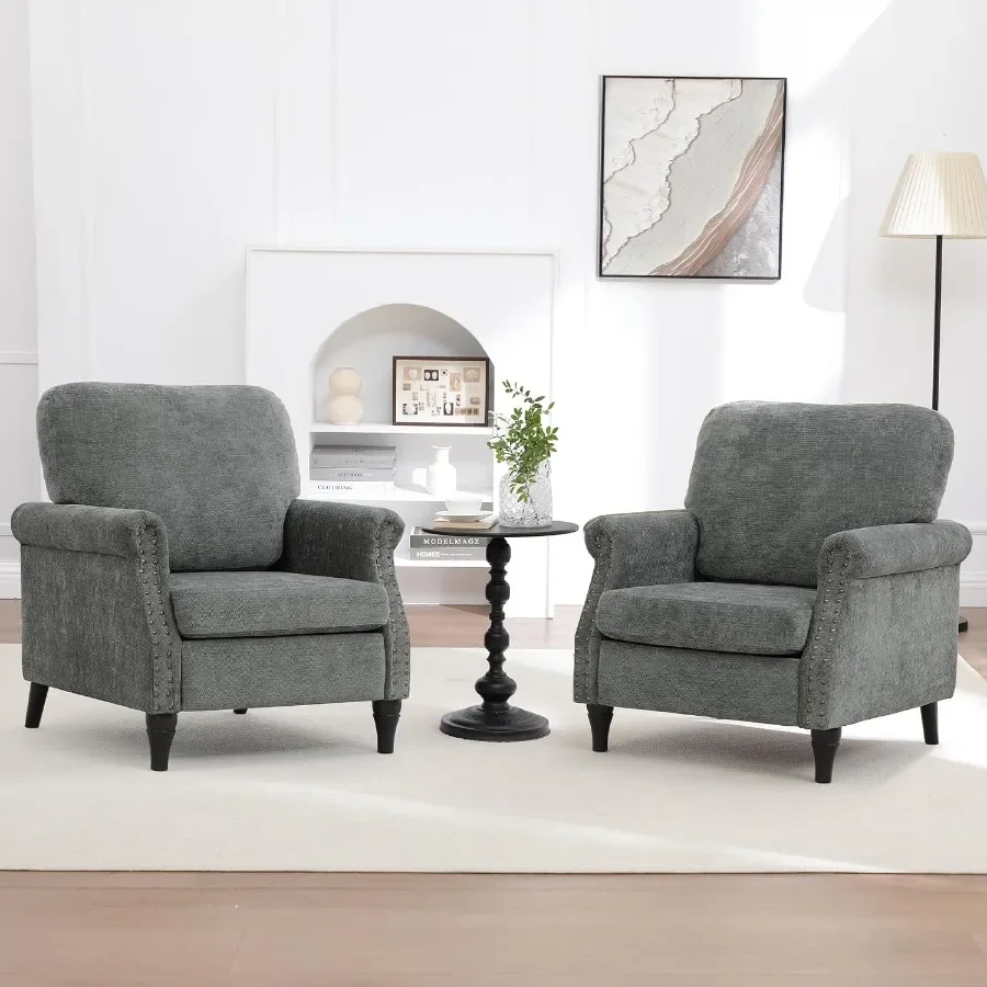 Accent Chair Set of 2 for Living Room Modern Mid Century Reading Chair Armchair High Back Upholstered Armchair with Wooden Legs