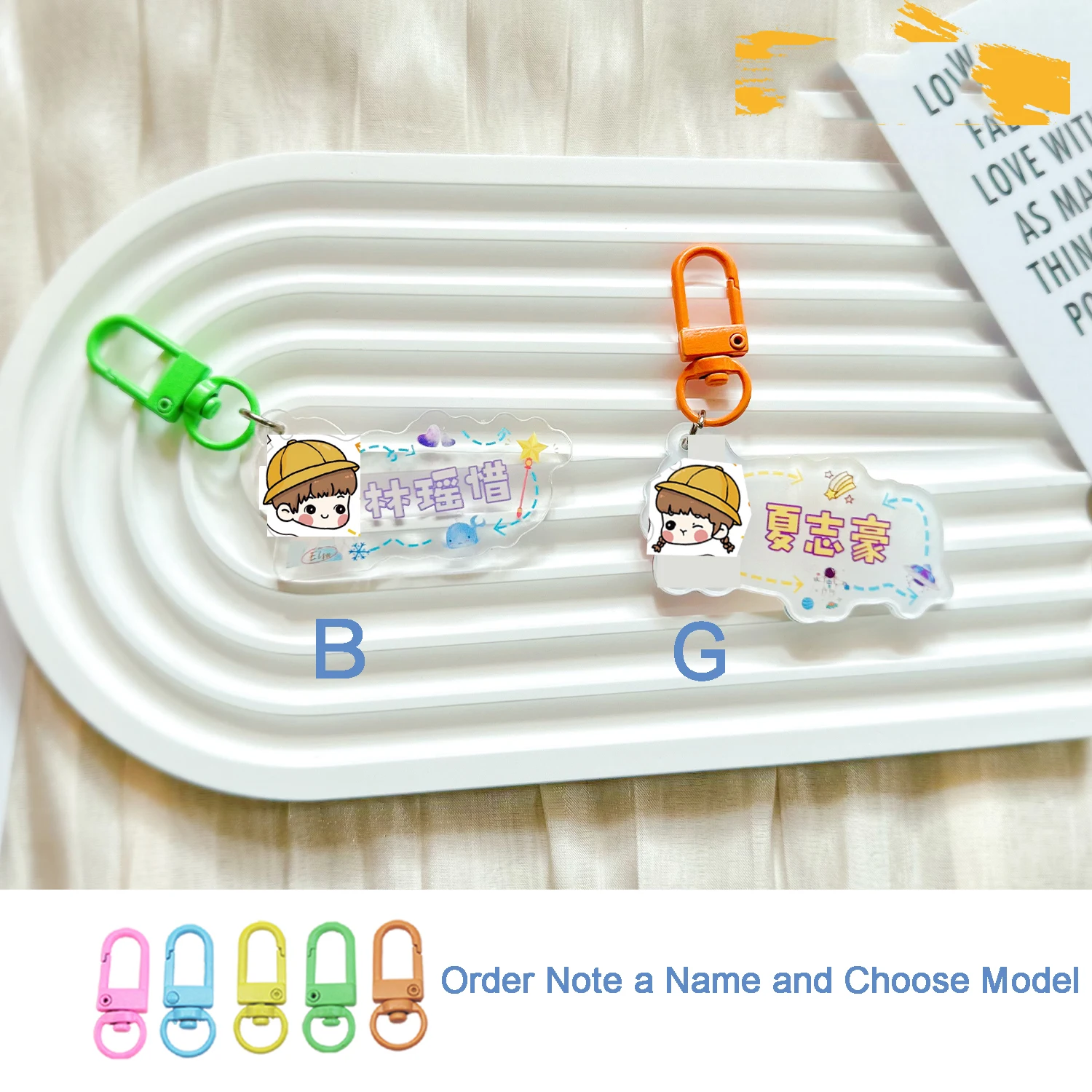 Custom Acrylic Name Tag Pendant Waterproof Customized Personal Name Cartoon Pattern Tag For Kids Hanging On Bag Studnet Supplie