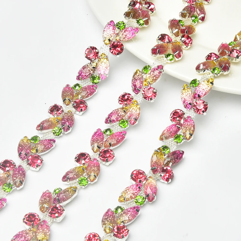 

Shiny 1.5Cm Colorful Leaf Rhinestone Rhinestone Trims Leaf Strass Applique Sew On Clothing Diy Decorations Jewelry Accessories