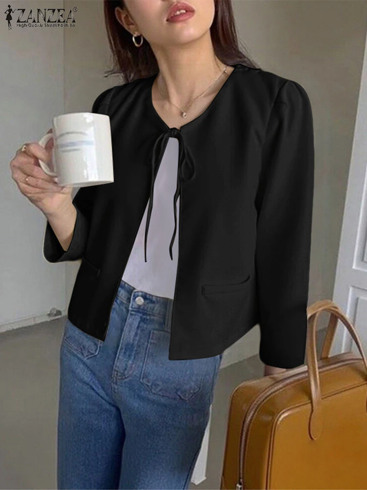 

ZANZEA Women Coats Autumn Long Sleeve Jackets 2025 Fashion Solid Color Bandage Open Stitch Casual Cardigans Loose Outercoats