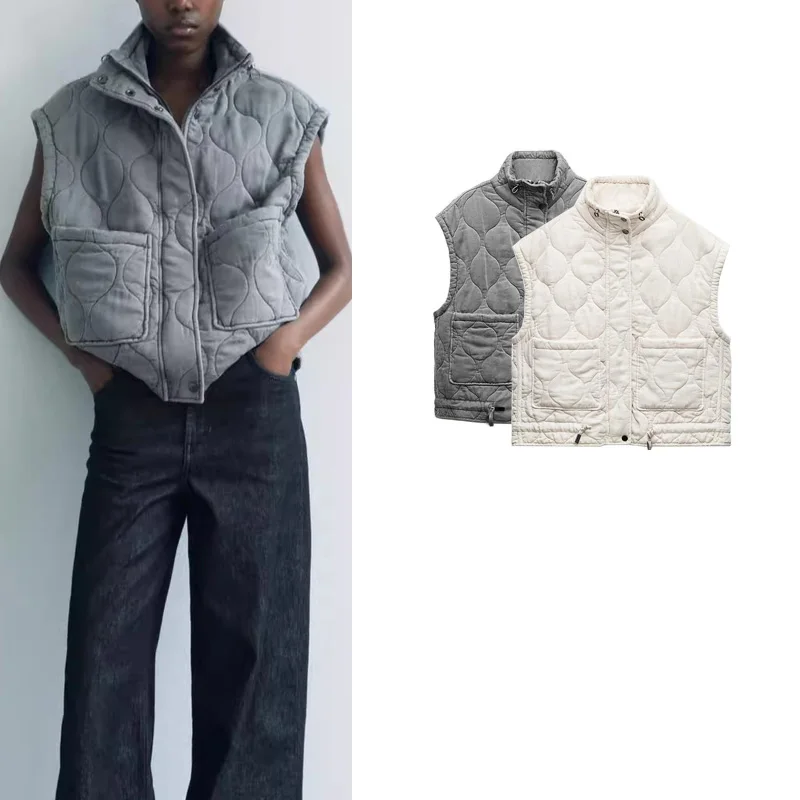 

Autumn Winter Women's Loose Fit Cotton Waed Vest Cotton Jaet Tank Top Commute Sle Regular Length Zipper Closure