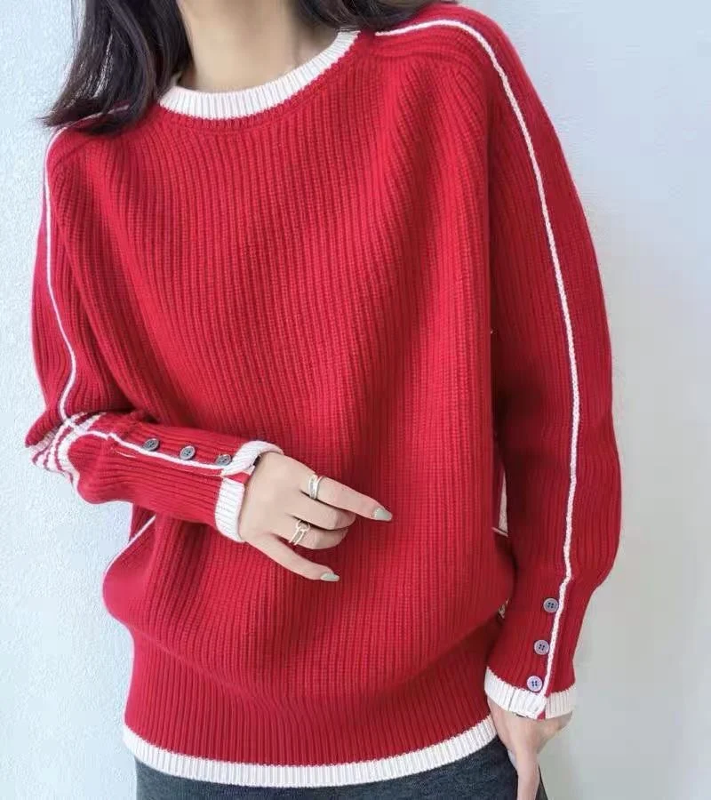 

Christmas Casual Loose Knitted Sweater Mid-Length Hoodie Thick Yarn Red Grey Blue round Neck Unisex Commute Style Long Sleeve