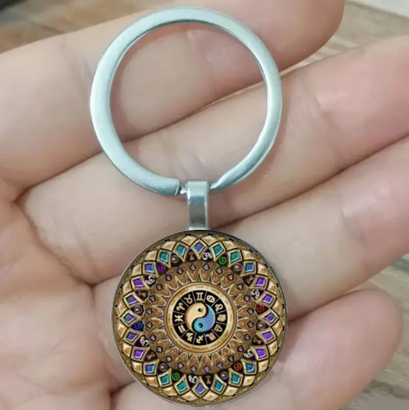 Mandala zodiac glass keychain pendant, a beloved gift for family members