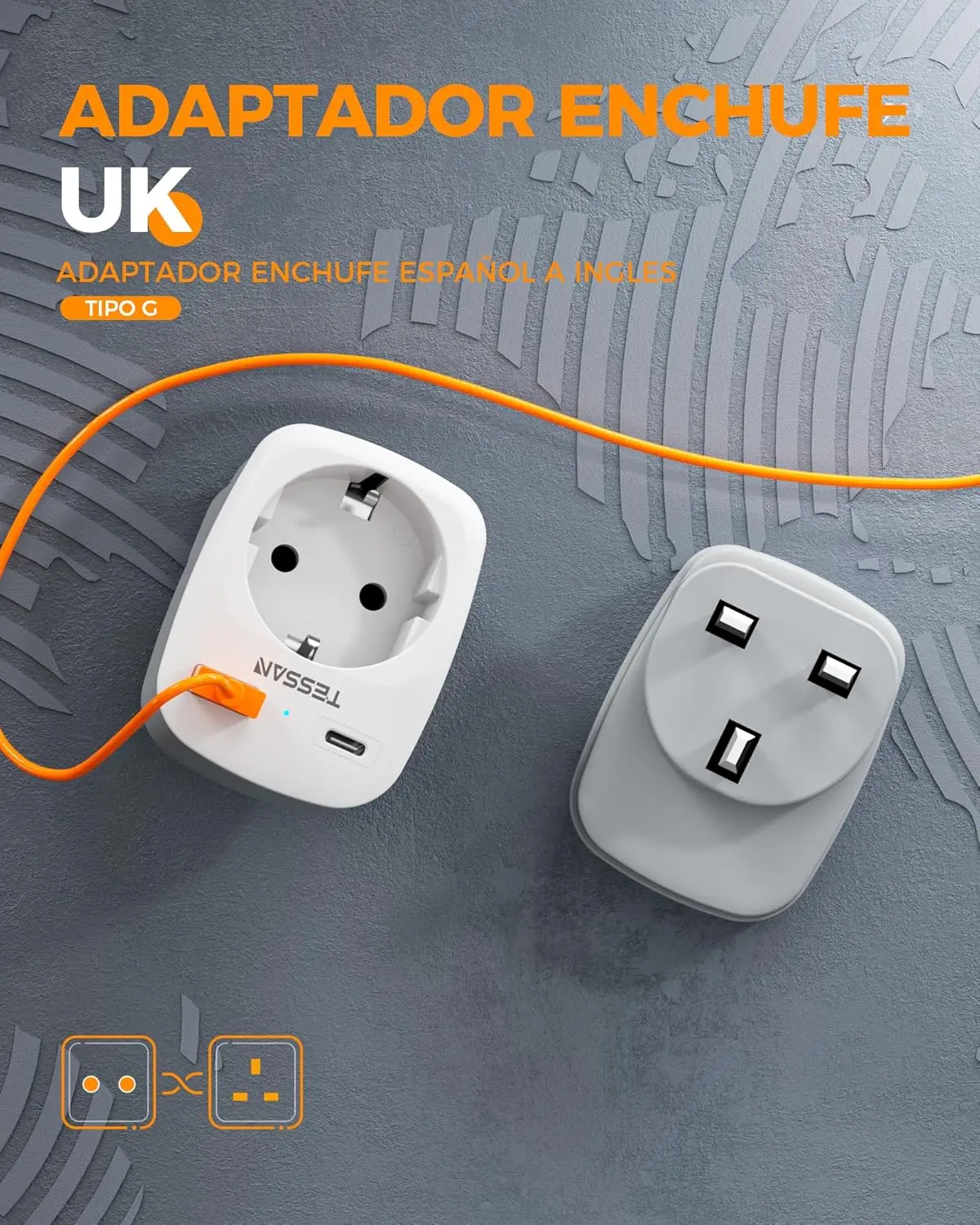 TESSAN EU To UK US DE AU Travel Adapter Portable Wall Socket with 1 Outlet 2 USB Type C Ports Type G A I F Plug Travel Adapter