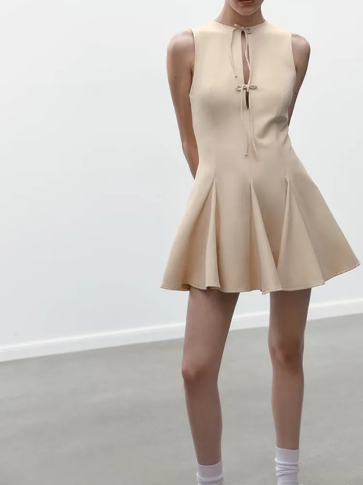 Frühling Neue Ankunft frauen runde Ne Svel Breiten Saum Knoten ort Dr Hohe Taille A-Line Weste Sle Farbe