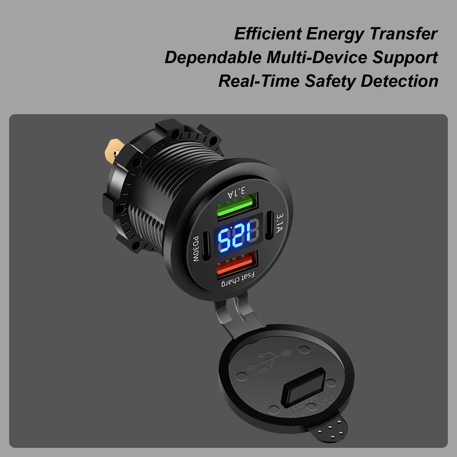 

Автомобильное зарядное устройство с двумя PD и двумя USB-портами, 4 порта, водонепроницаемая розетка для быстрой зарядки с вольтметром 12 В/24 В для автомобиля, лодки, мотоцикла