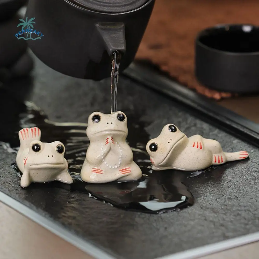 Desktop Decoration Ceramic Tea Pet Creative Handicraft Frog Statue Cute Simulated Animal Sculpture Gift