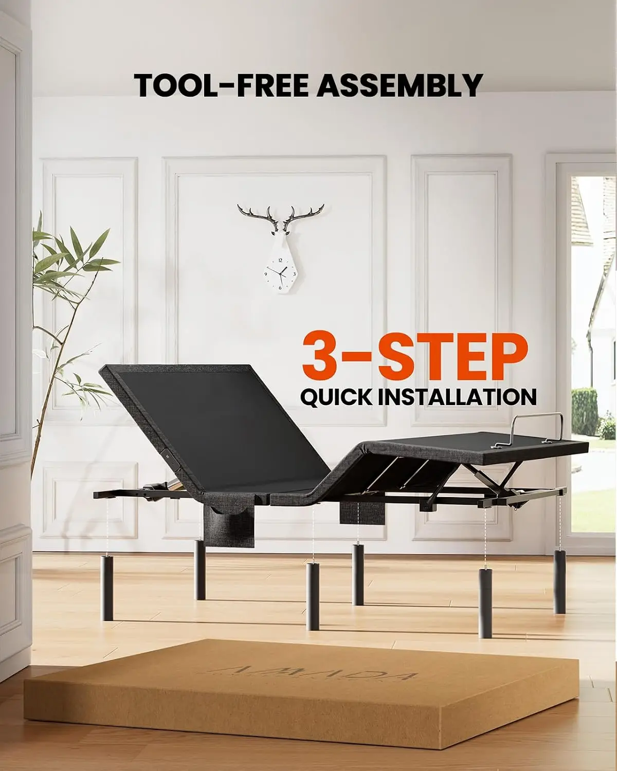 Adjustable Bed Base with Massage, USB Ports, Night Light, Head & Foot Incline, 4 Height Options, Twin XL, Customized view 3
