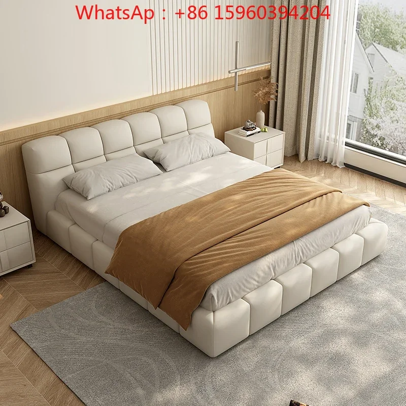 

Puff Bed Modern Simple Master Bed1.51.8m Cream Style Wedding Bed Backrest Soft Wrapped Solid Wood Technology Cloth Twin