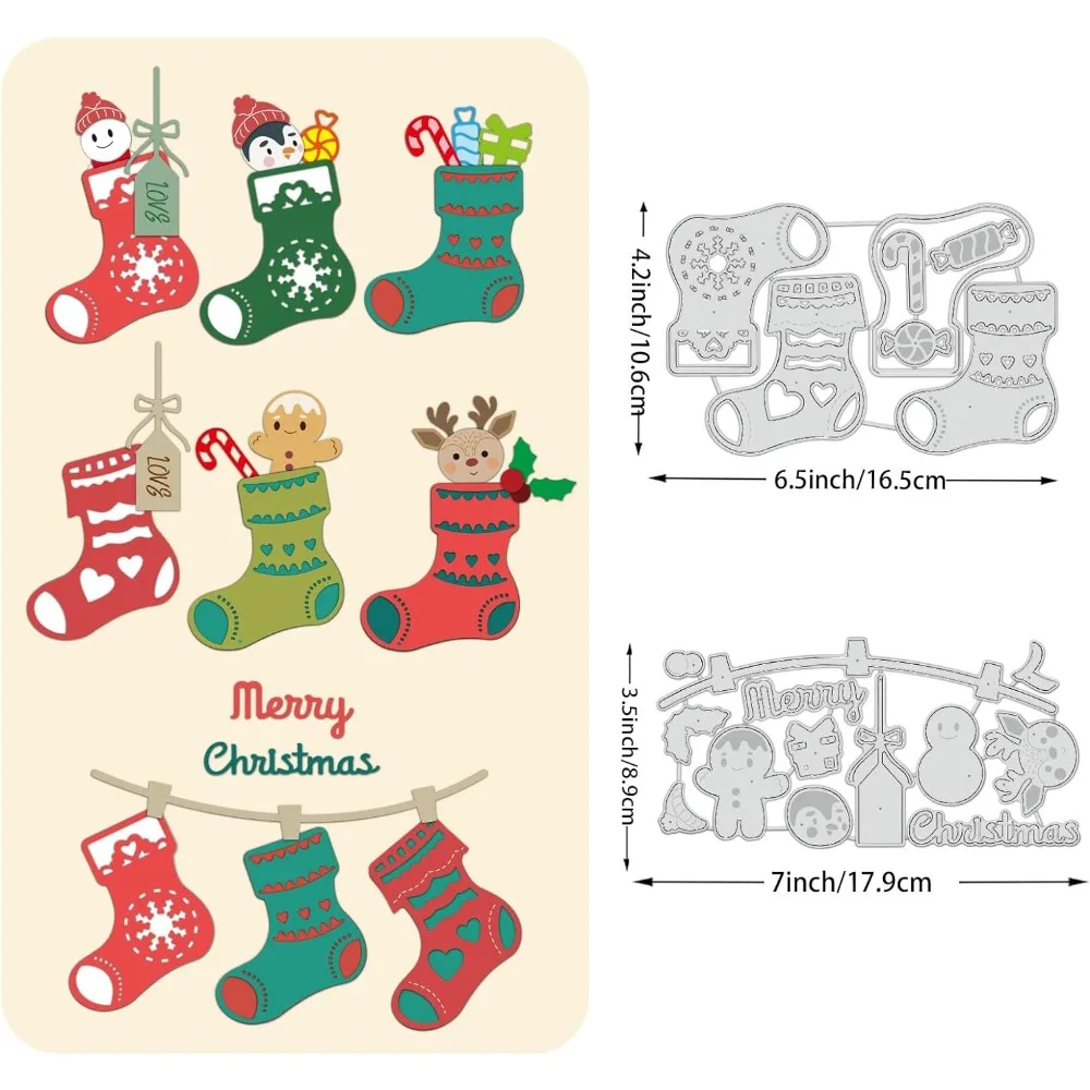 2Pcs Christmas Cutting Dies Stencils Christmas Stockings Snowman Elk Gingerbread Man Carbon Steel Stencil for Card Making