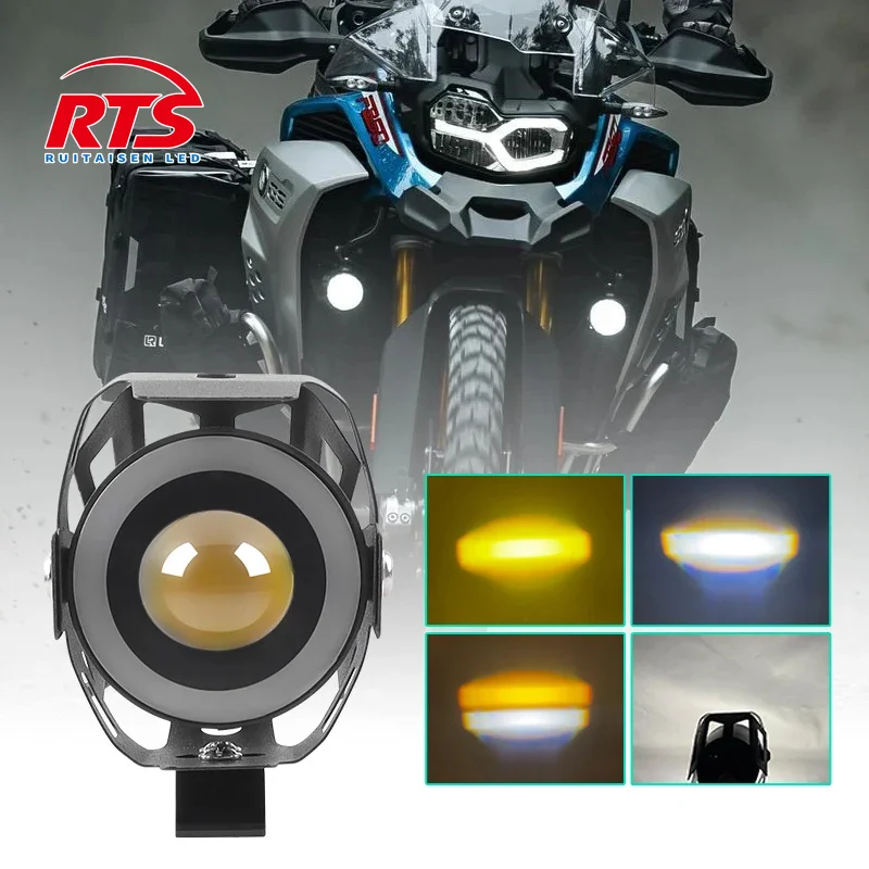 

New U7 LED Motorcycle Headlight with Angle Eyes Additional Spotlights Fog Lights Universal Motorbike Auxiliary LED Driving Lamp