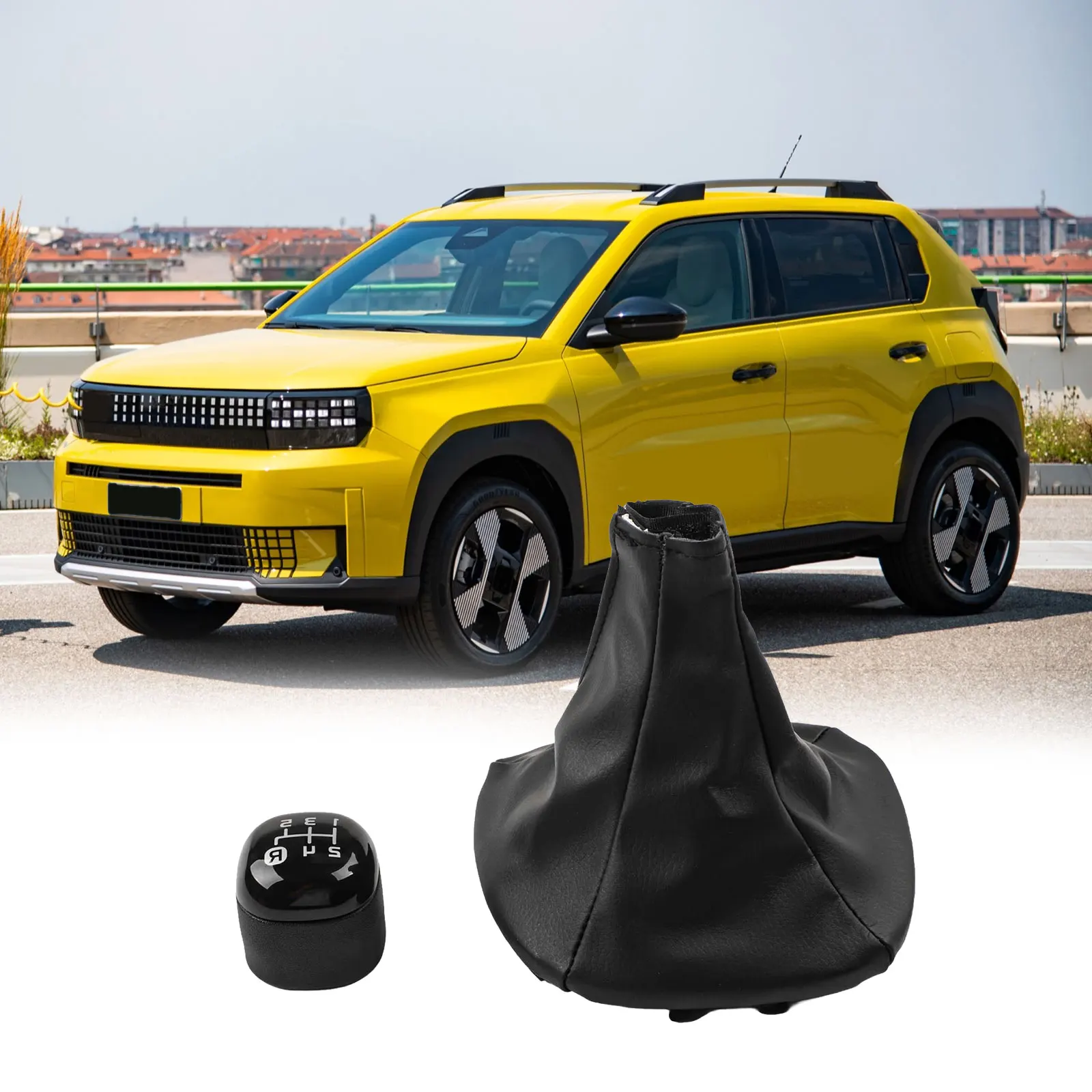 

Комплект ручки переключения передач и кожаных черевиков для Fiat For Panda 2012, с ручкой ABS и кожаным чехлом для улучшения управления и долговечностью.