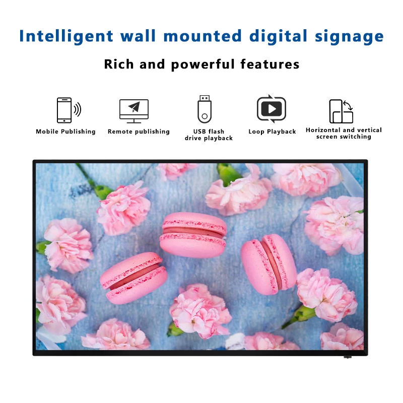 شاشة عرض إعلانات تجارية مقاس 32 بوصة، مشغل إعلانات LED/LCD، مشغل وسائط مثبت على الحائط، لافتات وشاشات رقمية